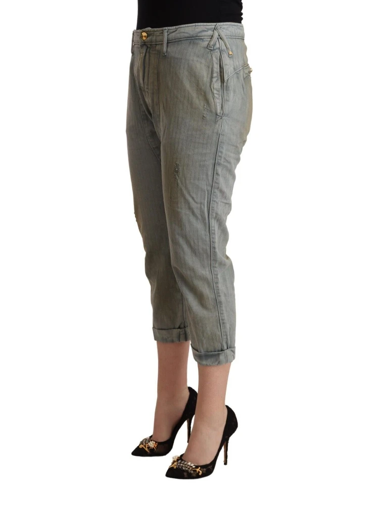 Gray 100% Cotton Mid Waist Skinny Cropped Pants alternative