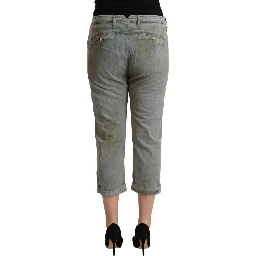 Gray 100% Cotton Mid Waist Skinny Cropped Pants