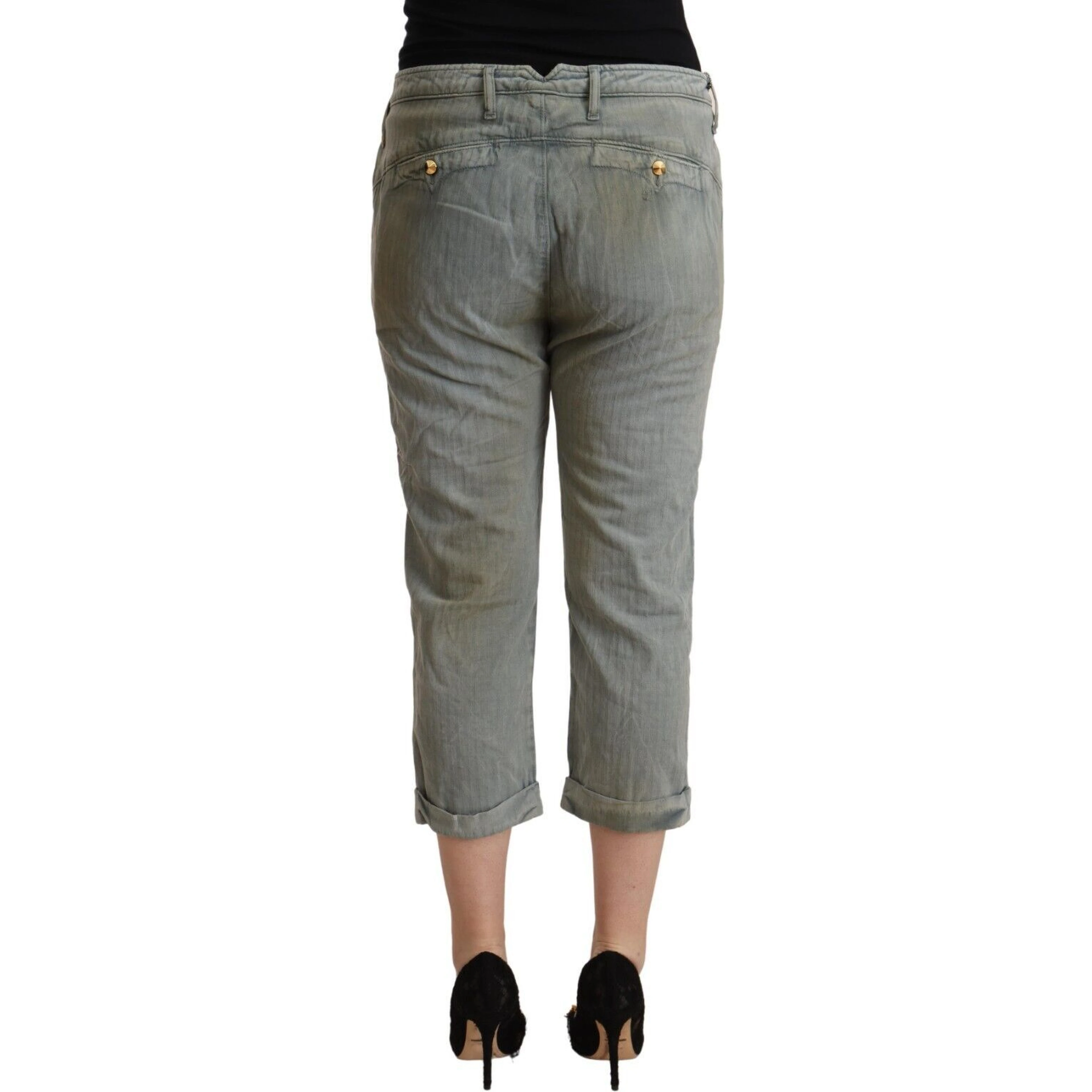 Gray 100% Cotton Mid Waist Skinny Cropped Pants