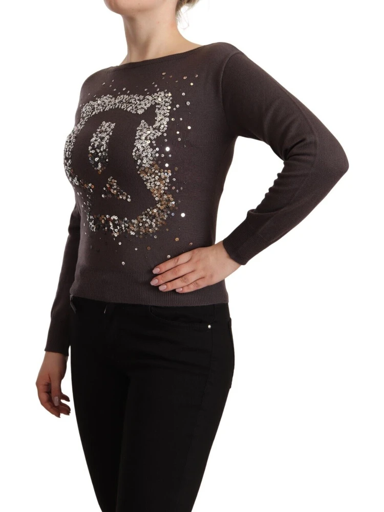 Brown Wool Sequined Long Sleeves Pullover Sweater alternative