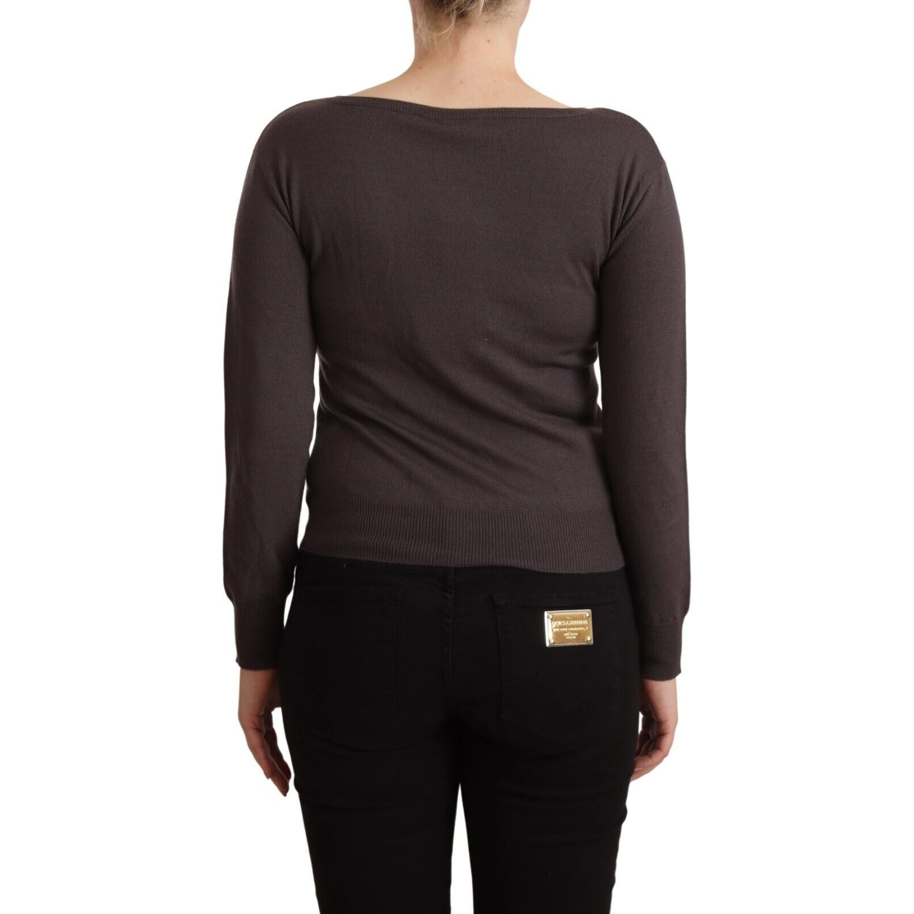 Brown Wool Sequined Long Sleeves Pullover Sweater
