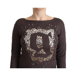 Brown Wool Sequined Long Sleeves Pullover Sweater