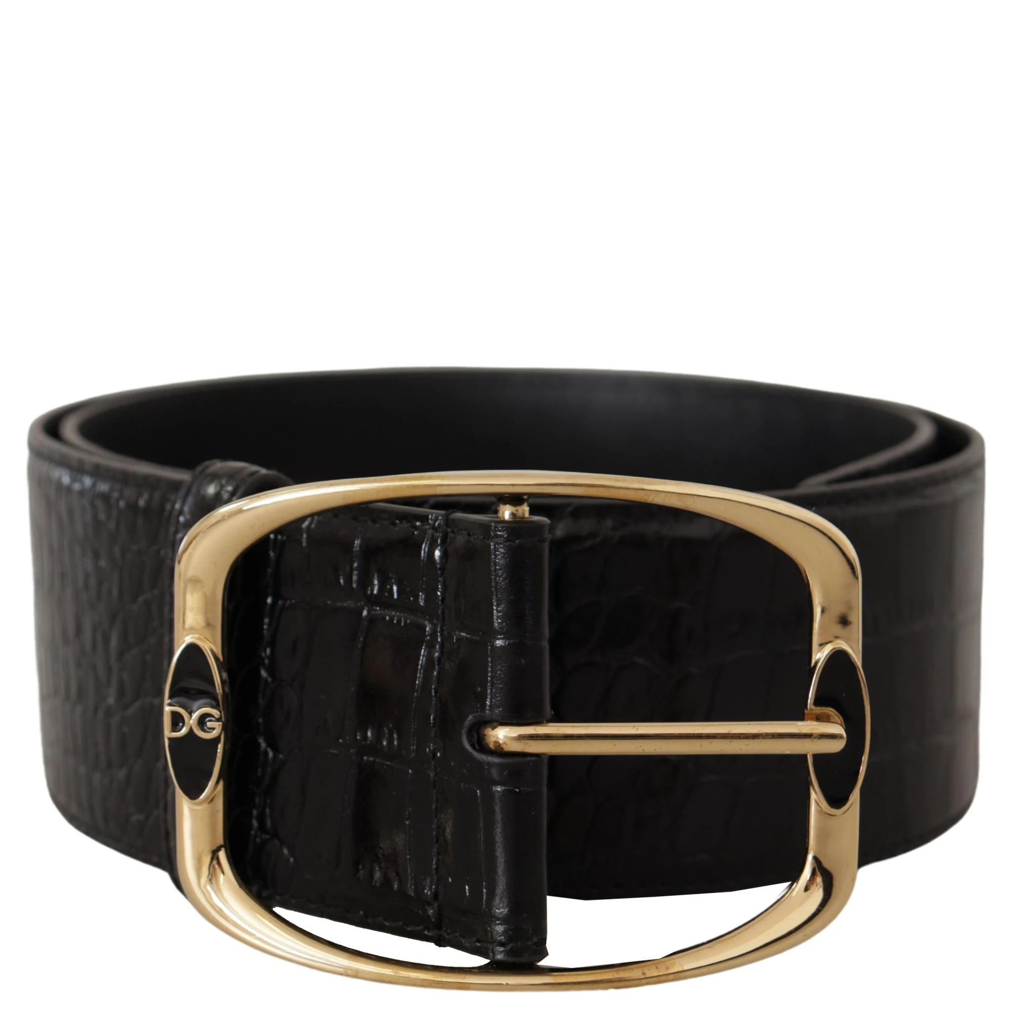 Black Crocodile Print Gold Metal DG Logo Buckle Belt