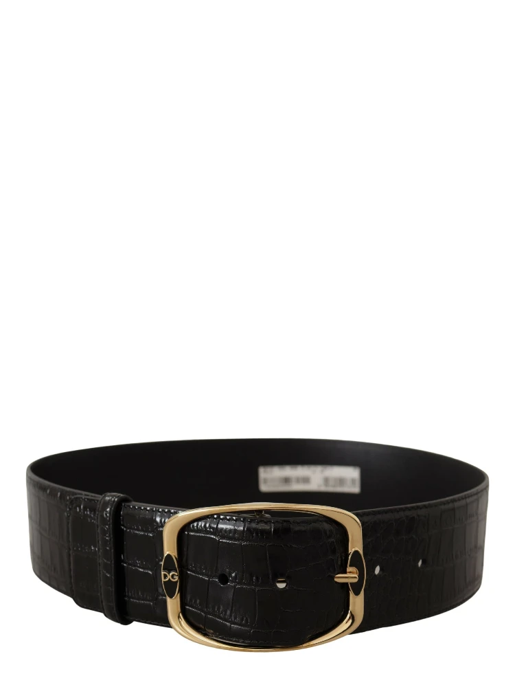 Black Crocodile Print Gold Metal DG Logo Buckle Belt alternative