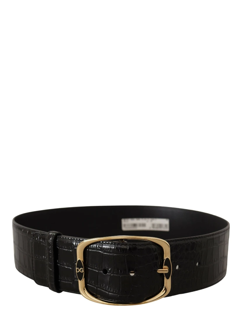 Black Crocodile Print Gold Metal DG Logo Buckle Belt