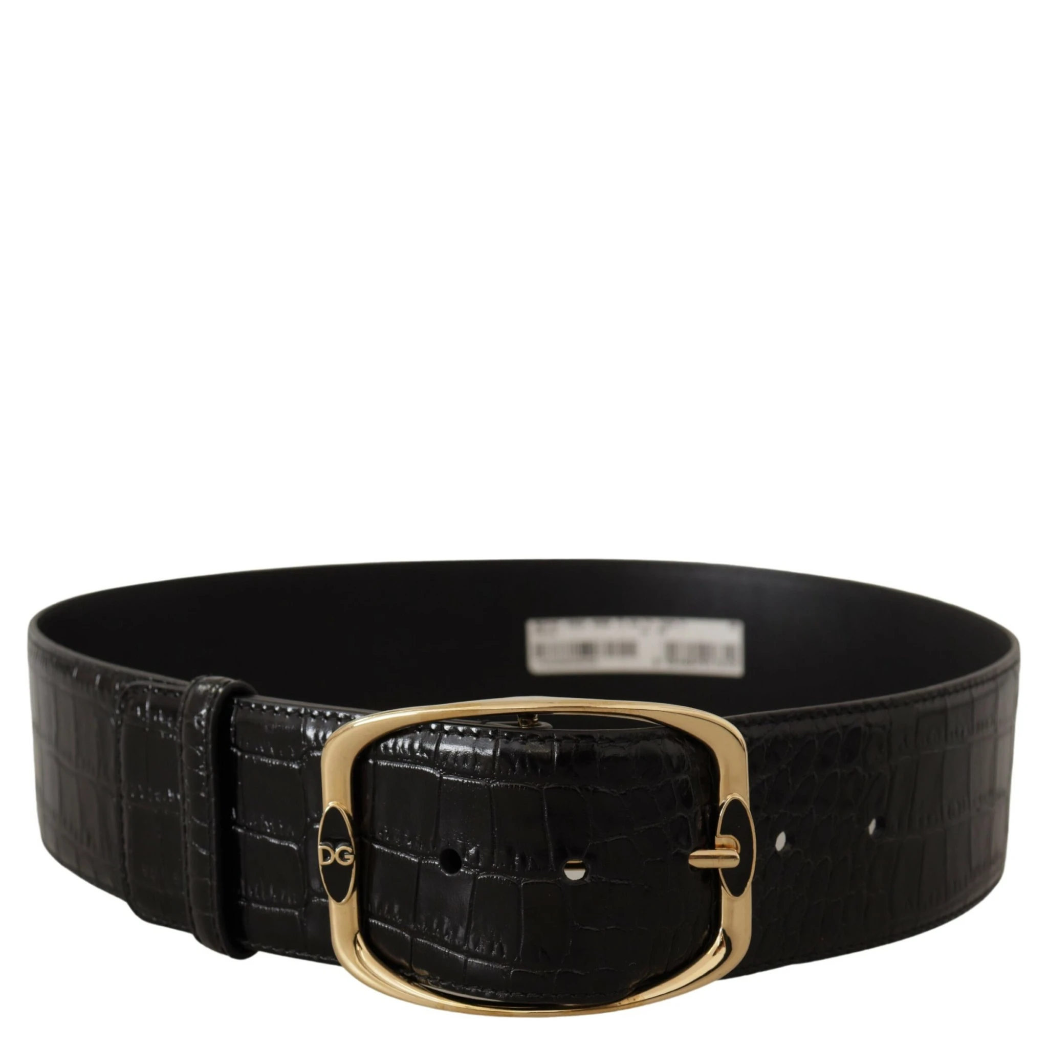 Black Crocodile Print Gold Metal DG Logo Buckle Belt