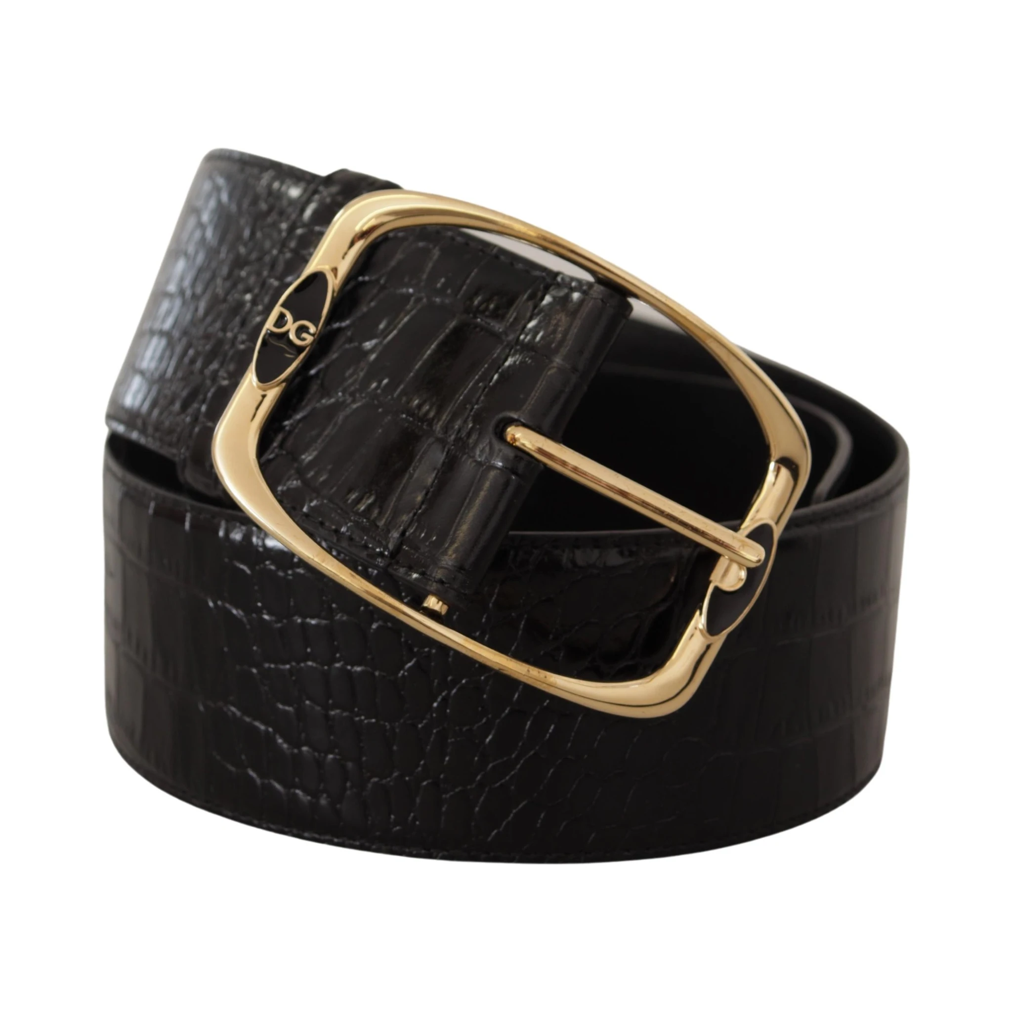 Black Crocodile Print Gold Metal DG Logo Buckle Belt