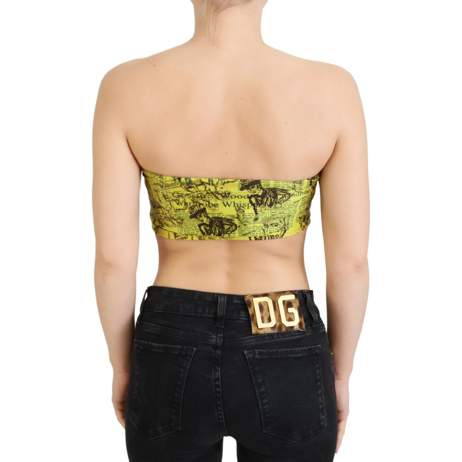 Yellow Newspaper Print Cropped Blouse