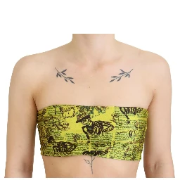 Yellow Newspaper Print Cropped Blouse