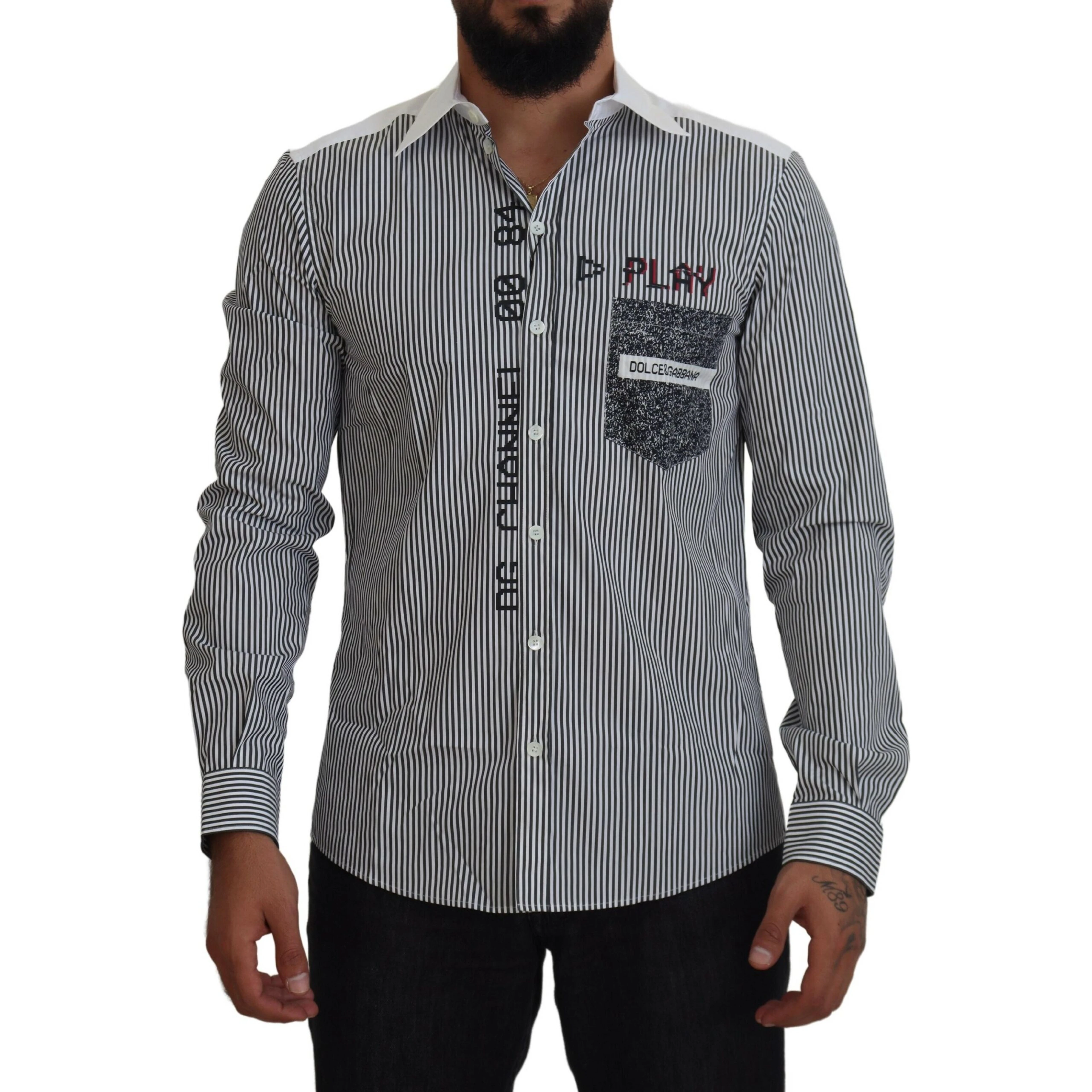 Gray White Striped Slim Fit Shirt