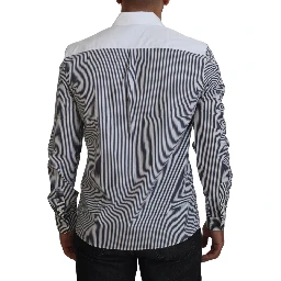 Gray White Striped Slim Fit Shirt