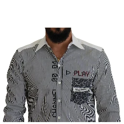 Gray White Striped Slim Fit Shirt