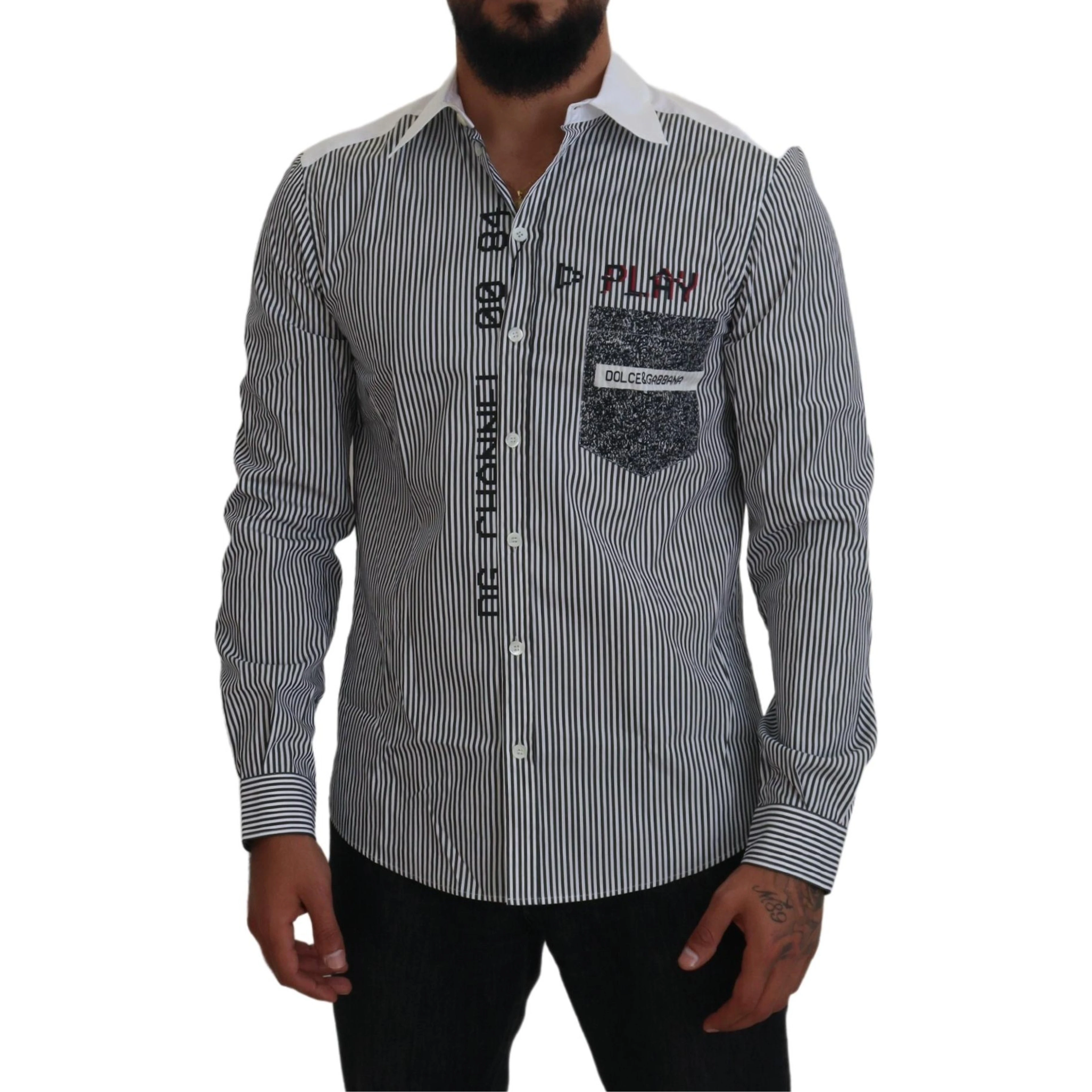 Gray White Striped Slim Fit Shirt