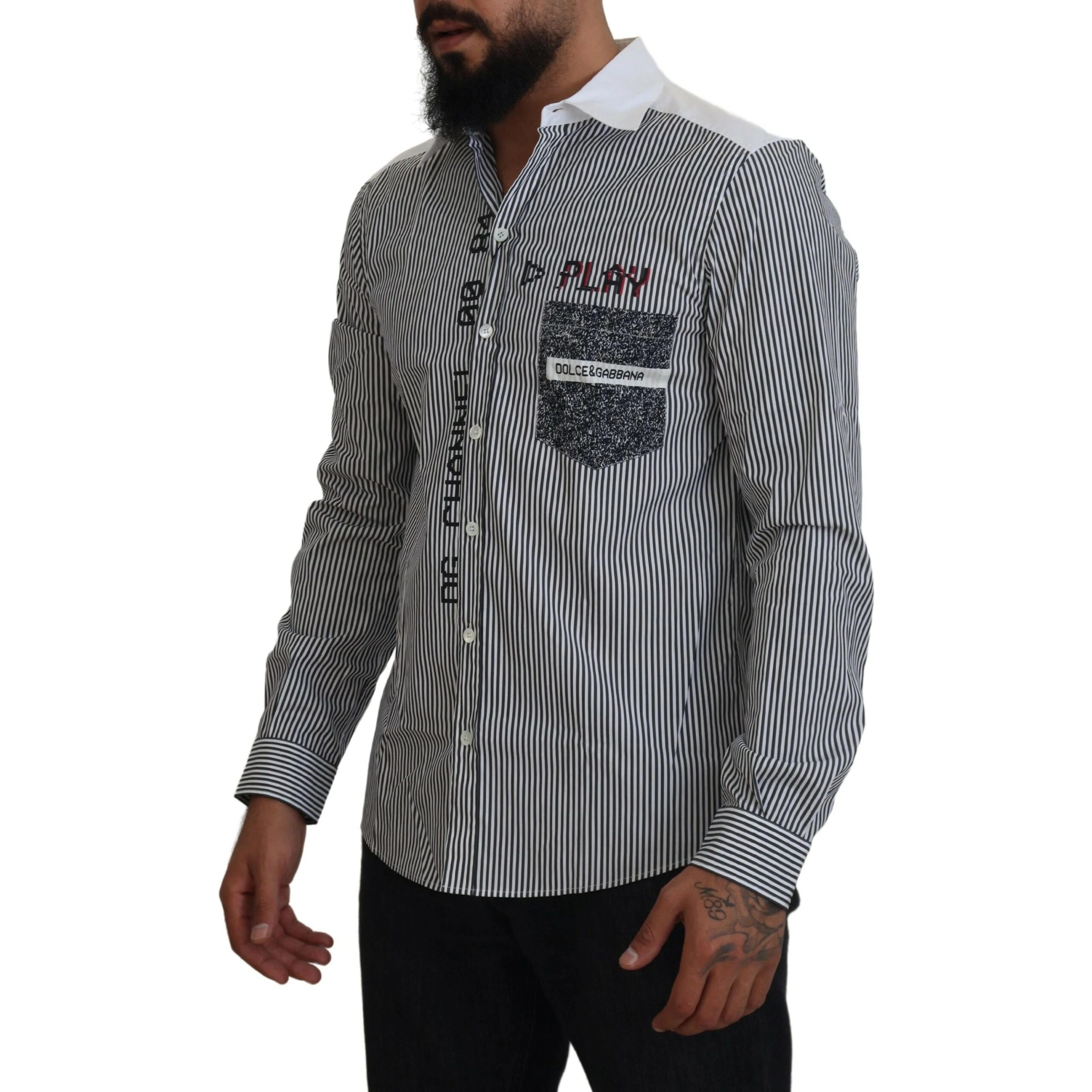 Gray White Striped Slim Fit Shirt