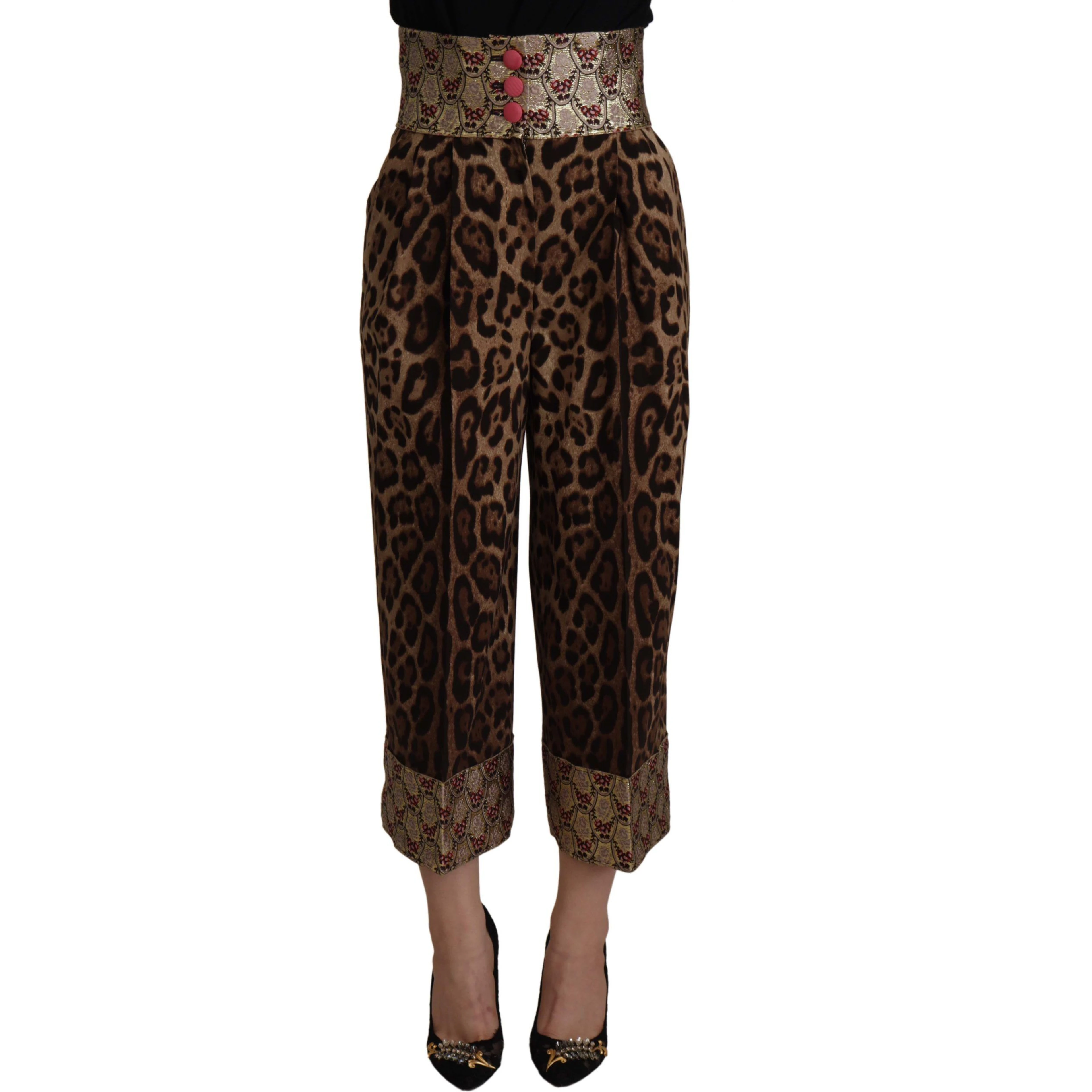 Brown Leopard Gold Jacquard High Waist Pants