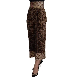 Brown Leopard Gold Jacquard High Waist Pants