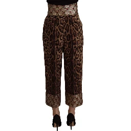 Brown Leopard Gold Jacquard High Waist Pants
