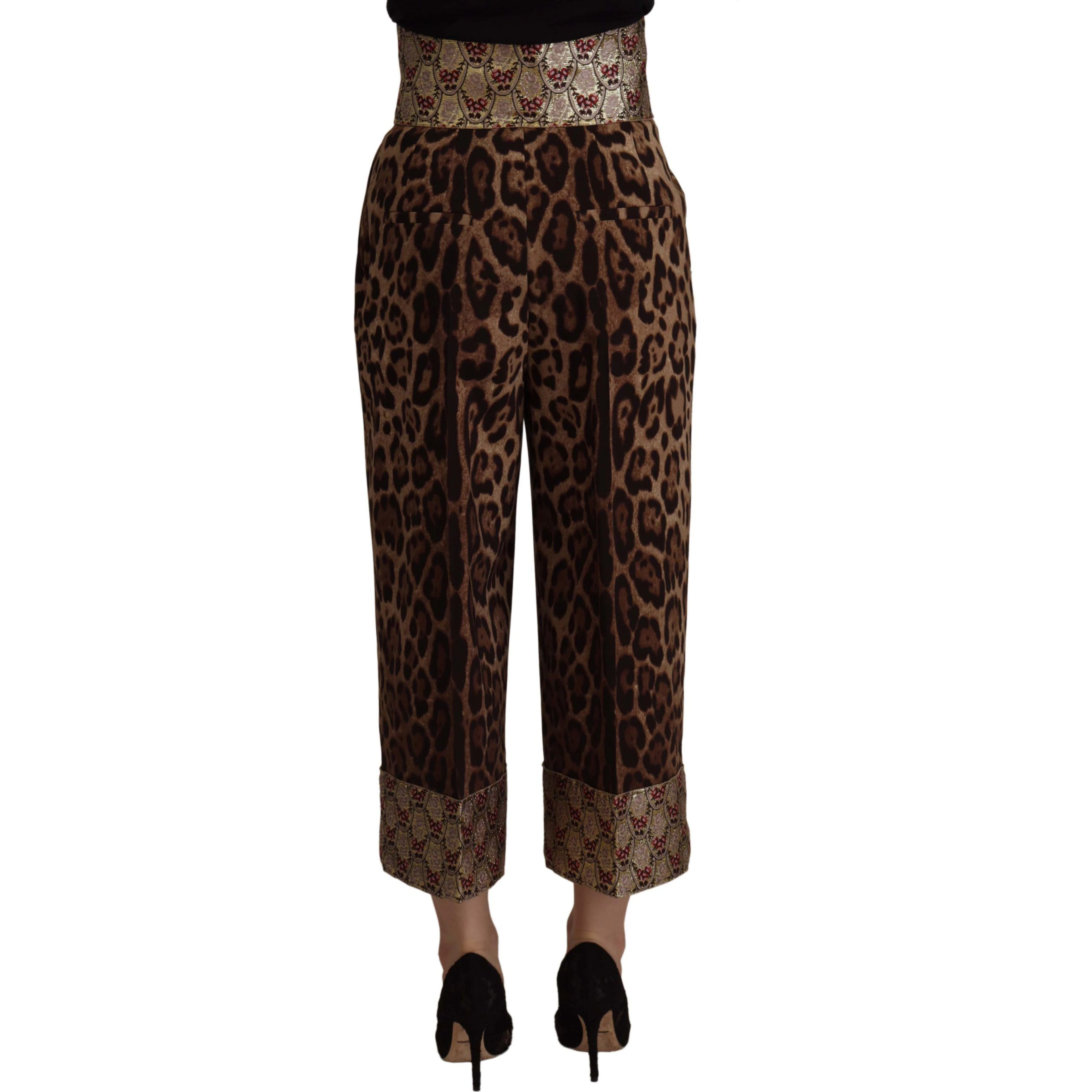 Brown Leopard Gold Jacquard High Waist Pants