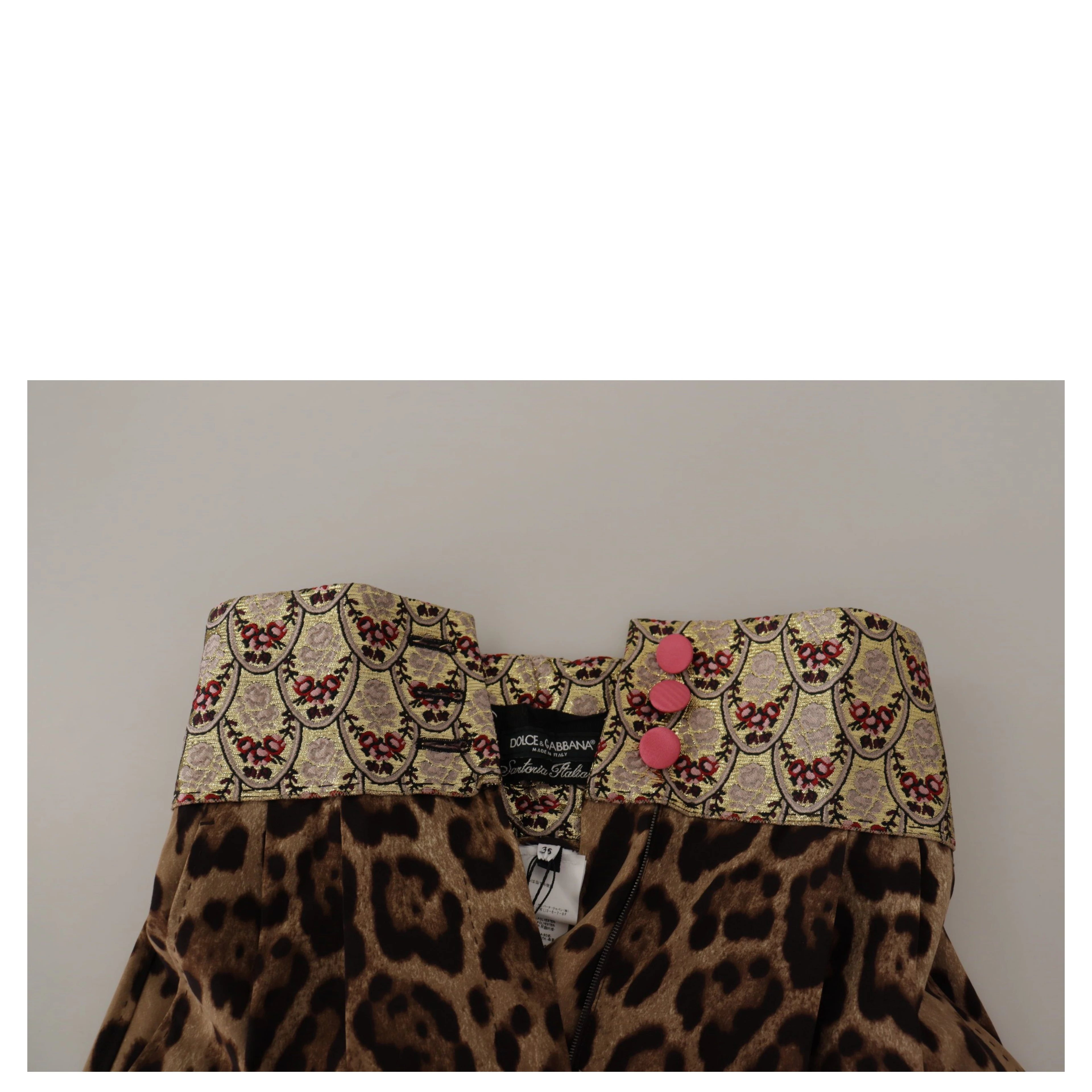 Brown Leopard Gold Jacquard High Waist Pants