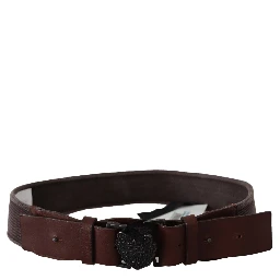 Dark Brown Leather Wide Buckle Waist Belt