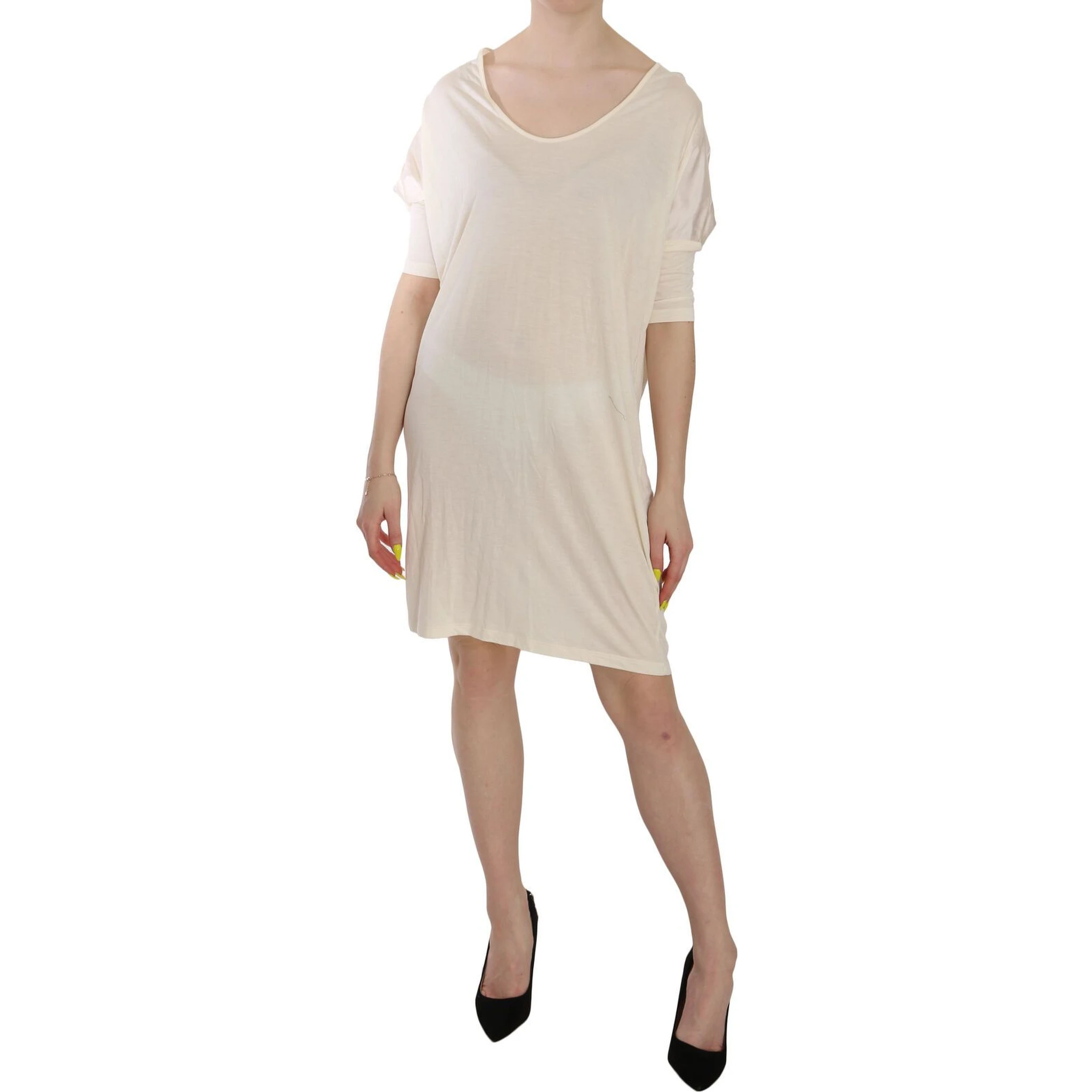 Cream Round Neck Knee Length Dress