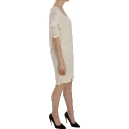Cream Round Neck Knee Length Dress