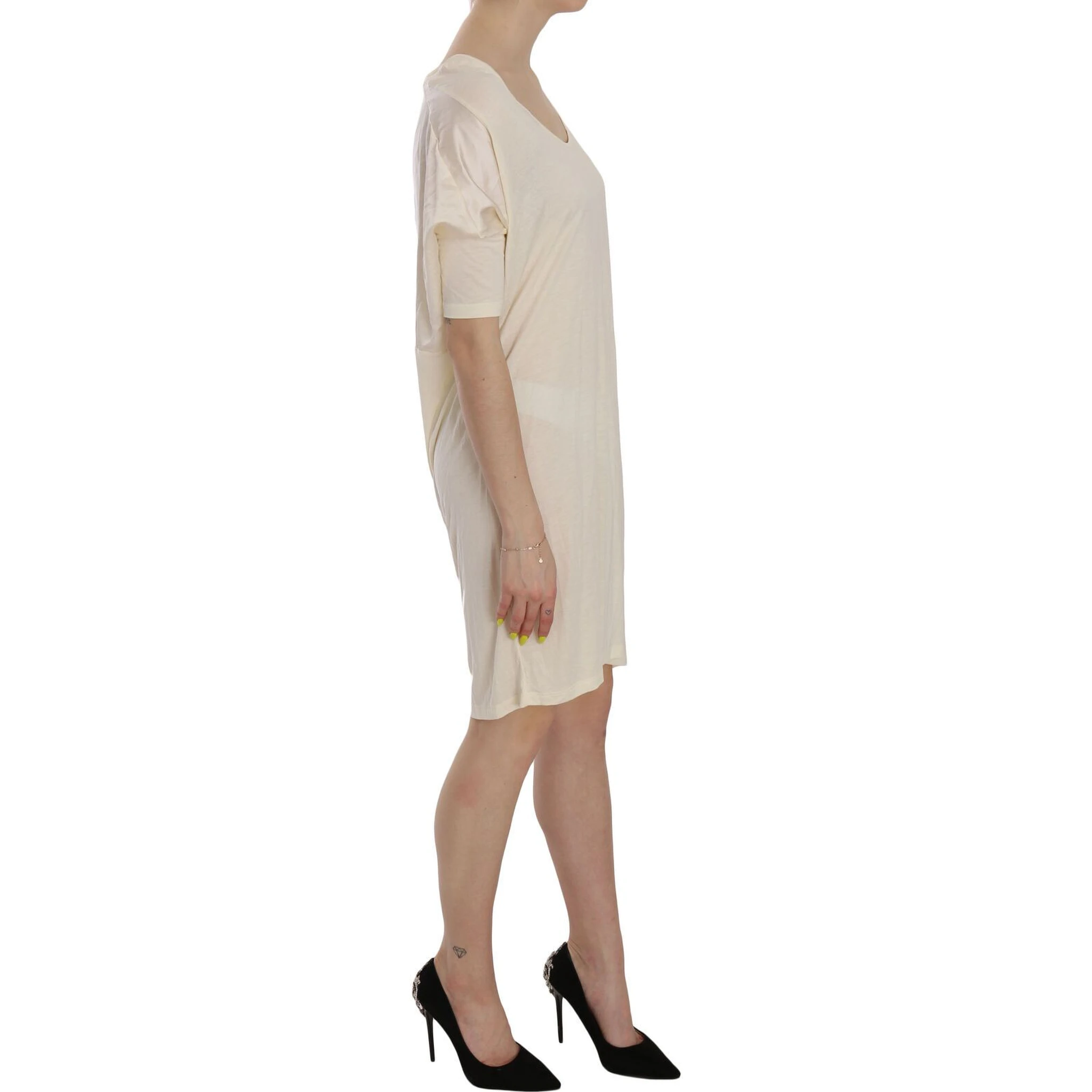 Cream Round Neck Knee Length Dress