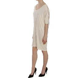 Cream Round Neck Knee Length Dress