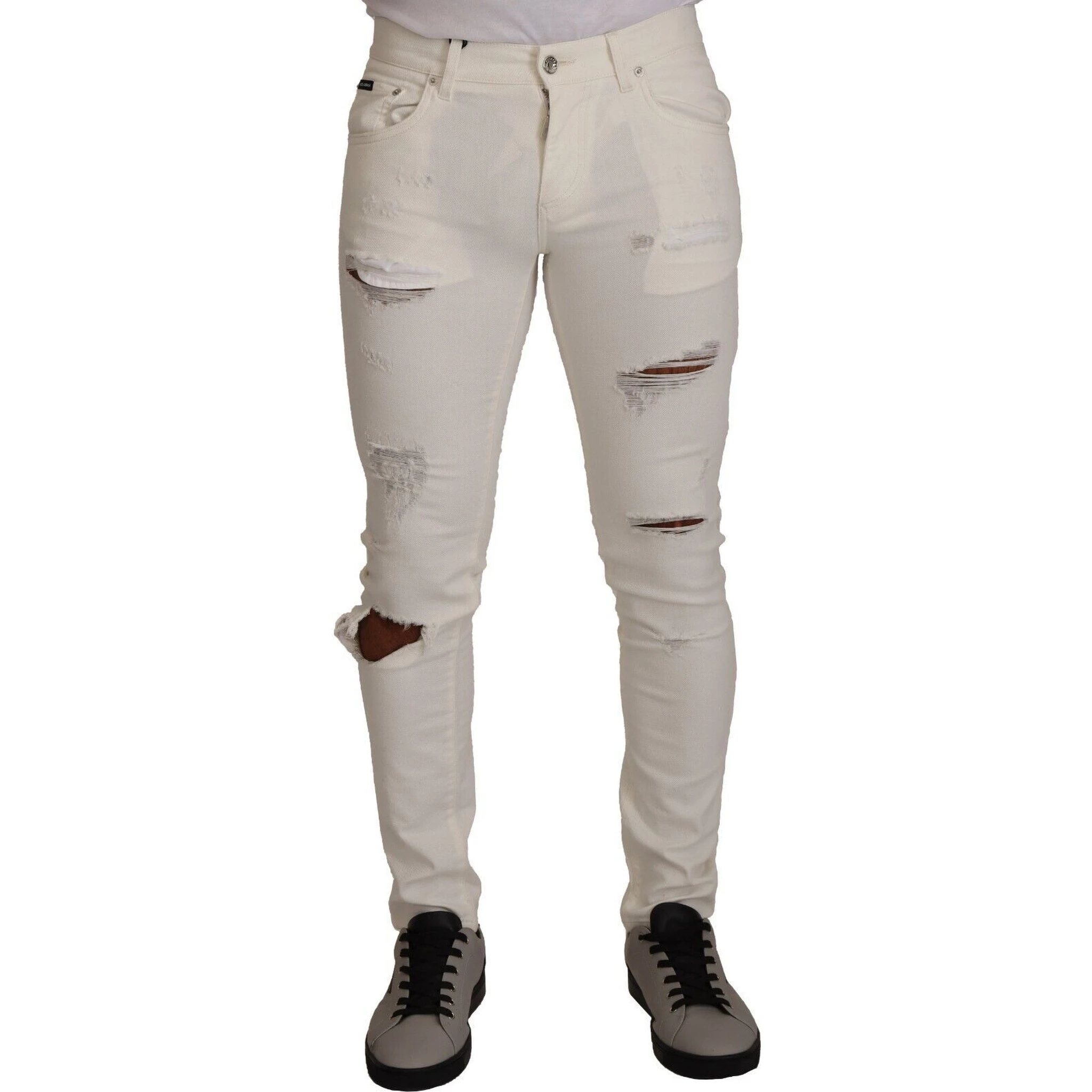 White Tattered Skinny Cotton Men Denim Jeans