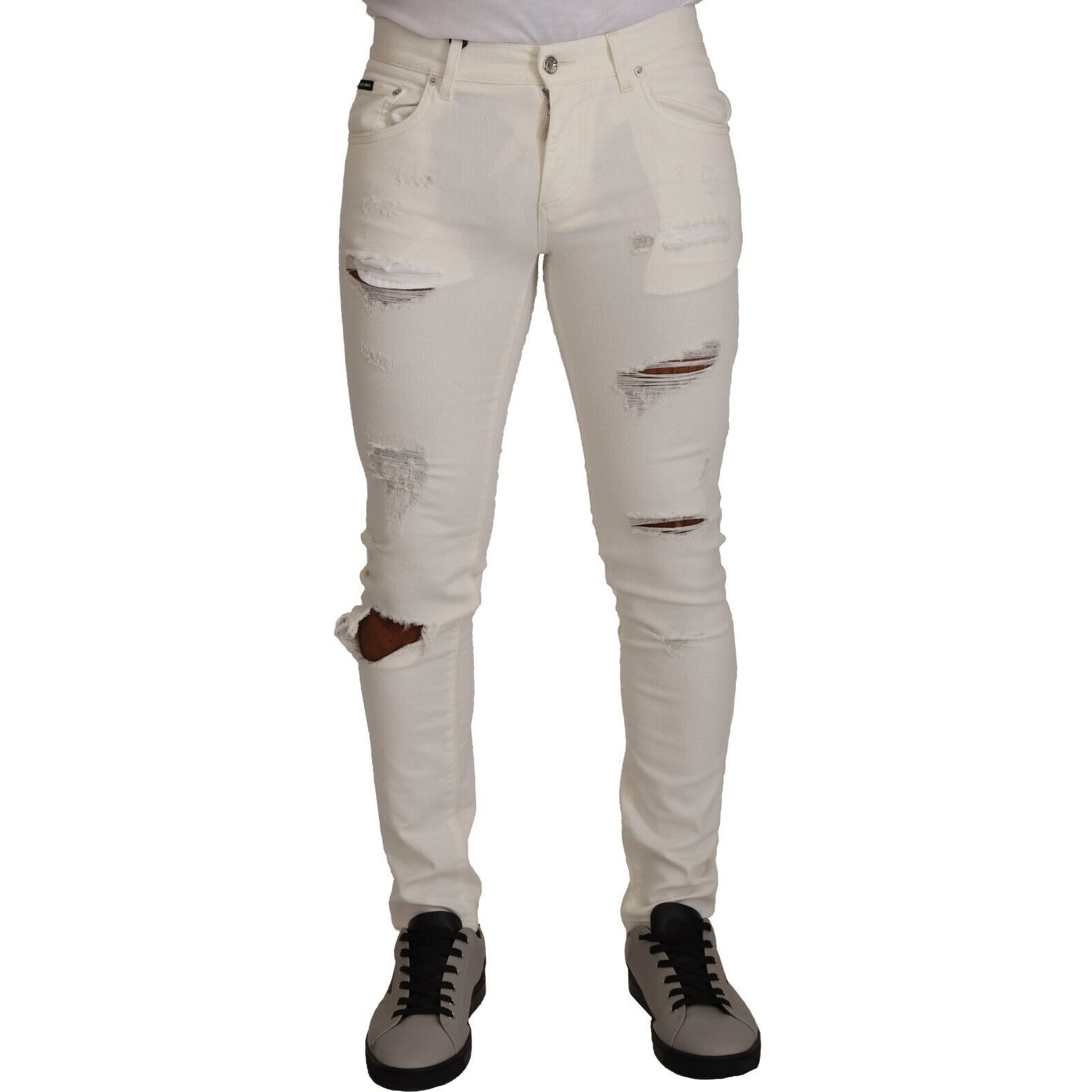 White Tattered Skinny Cotton Men Denim Jeans