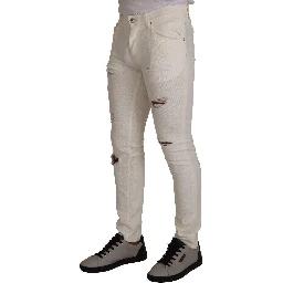 White Tattered Skinny Cotton Men Denim Jeans