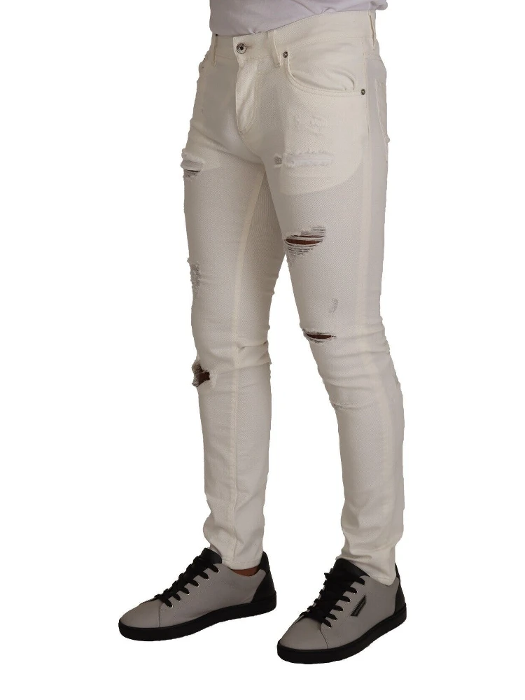 White Tattered Skinny Cotton Men Denim Jeans alternative