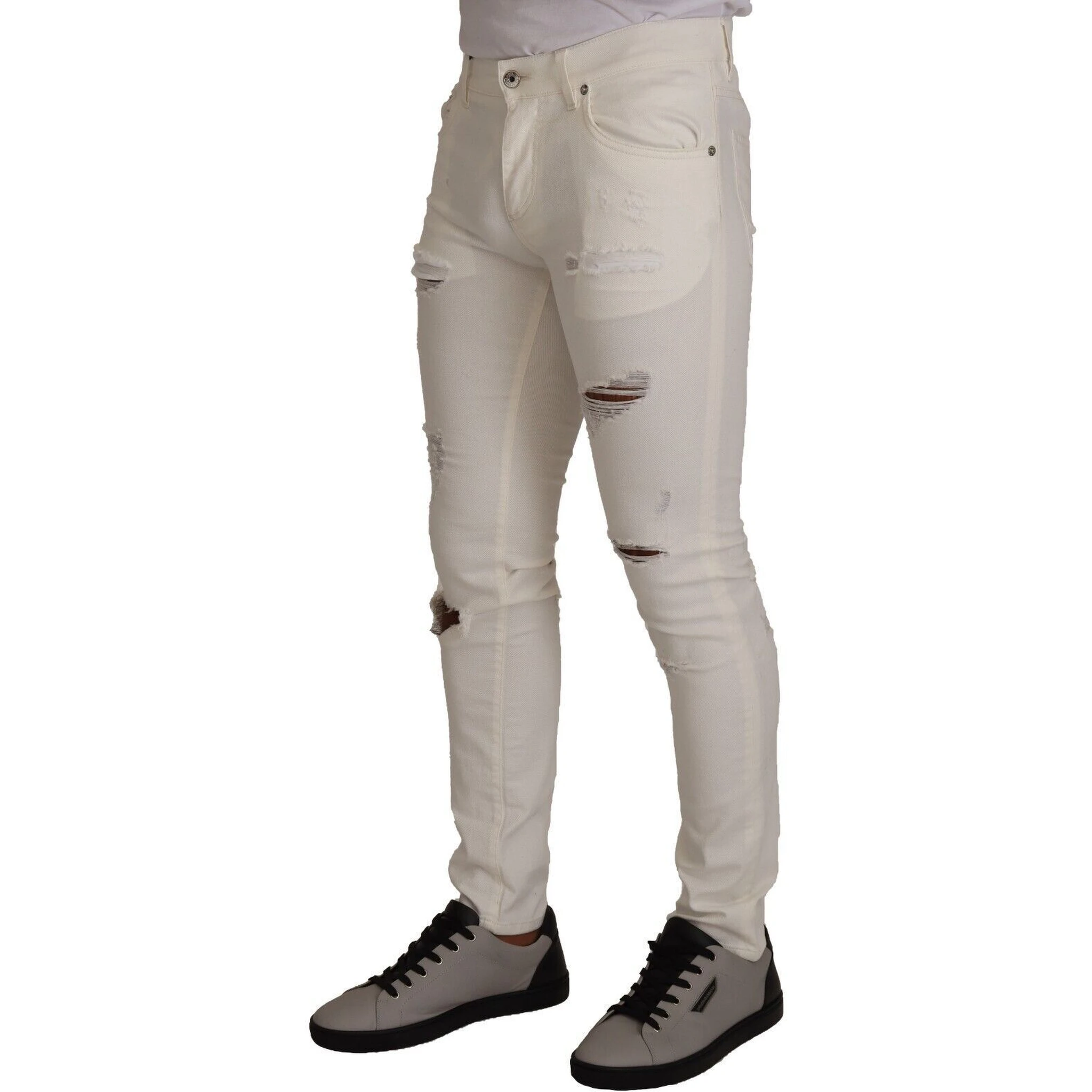 White Tattered Skinny Cotton Men Denim Jeans