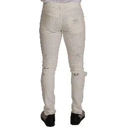 White Tattered Skinny Cotton Men Denim Jeans