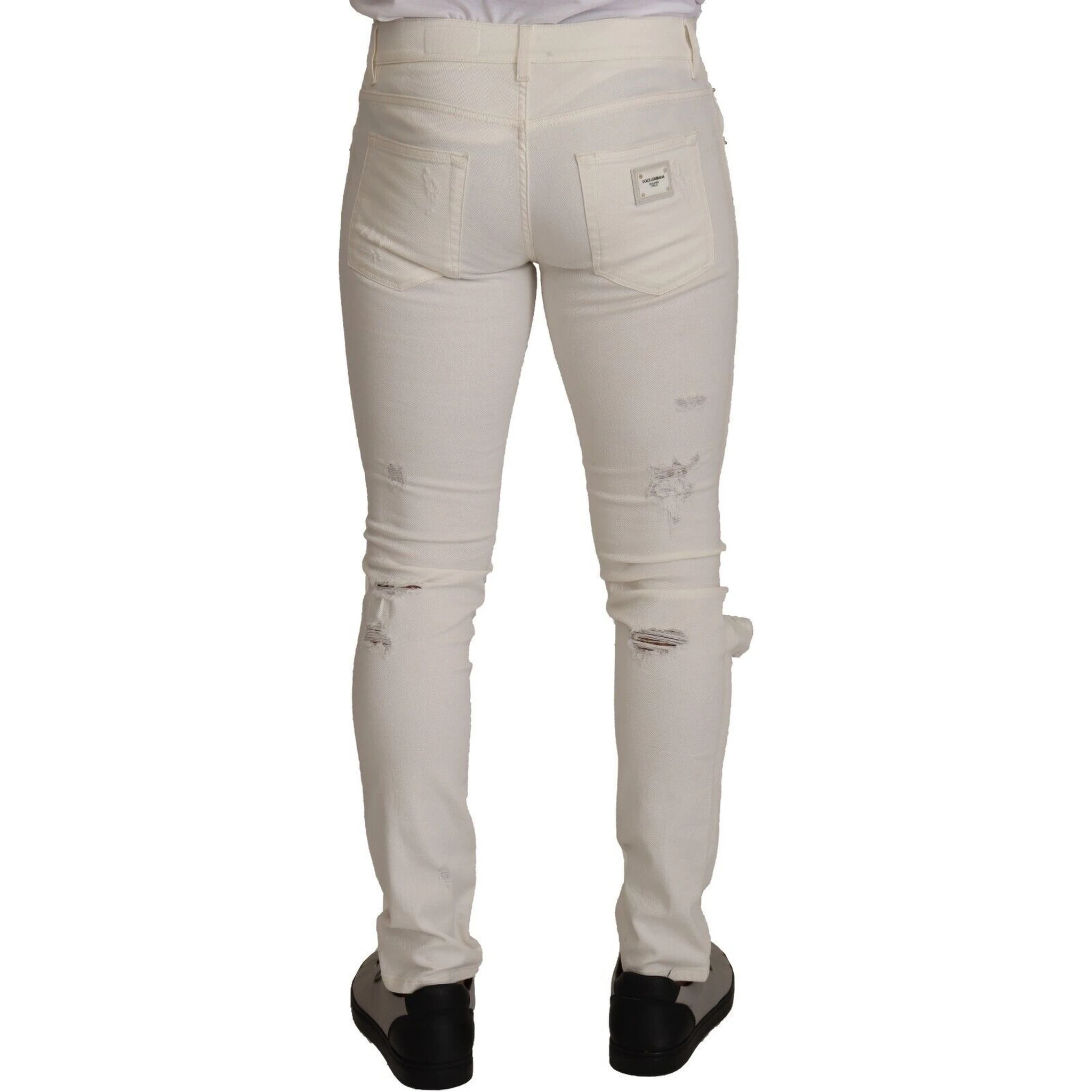 White Tattered Skinny Cotton Men Denim Jeans