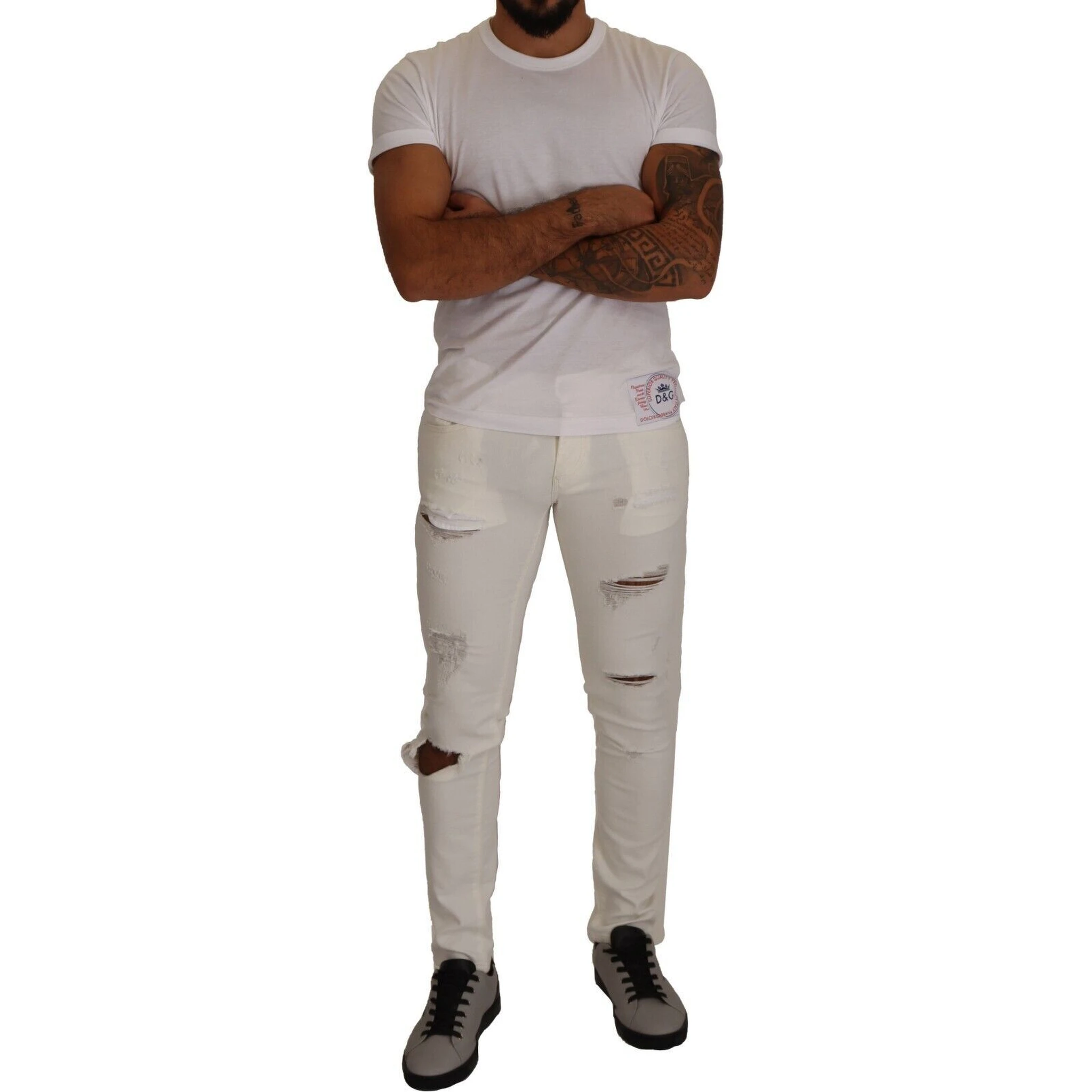 White Tattered Skinny Cotton Men Denim Jeans