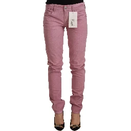 Pink Cotton Slim Fit Women Denim Skinny Jeans