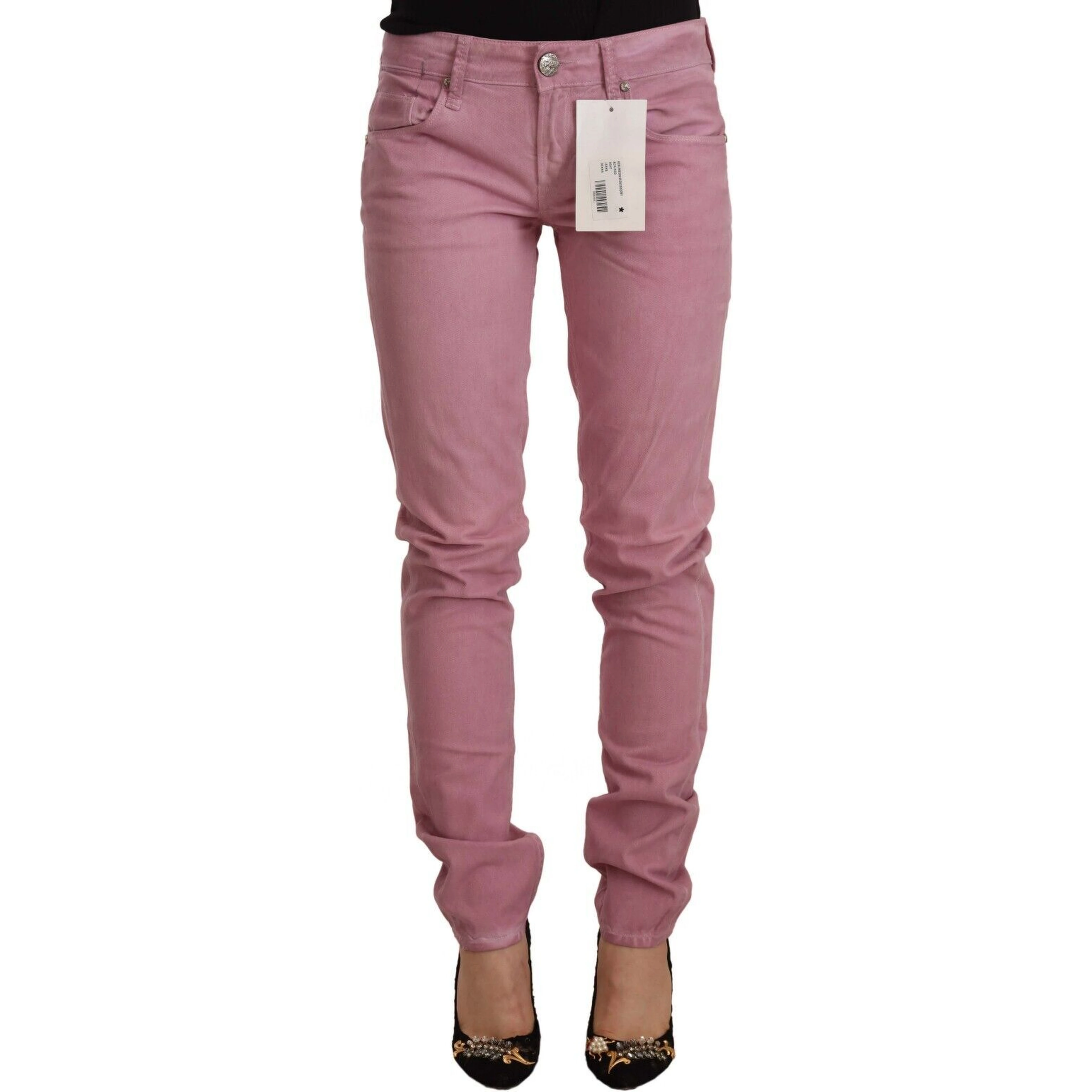 Pink Cotton Slim Fit Women Denim Skinny Jeans