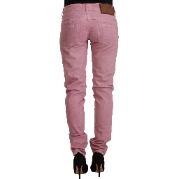 Pink Cotton Slim Fit Women Denim Skinny Jeans