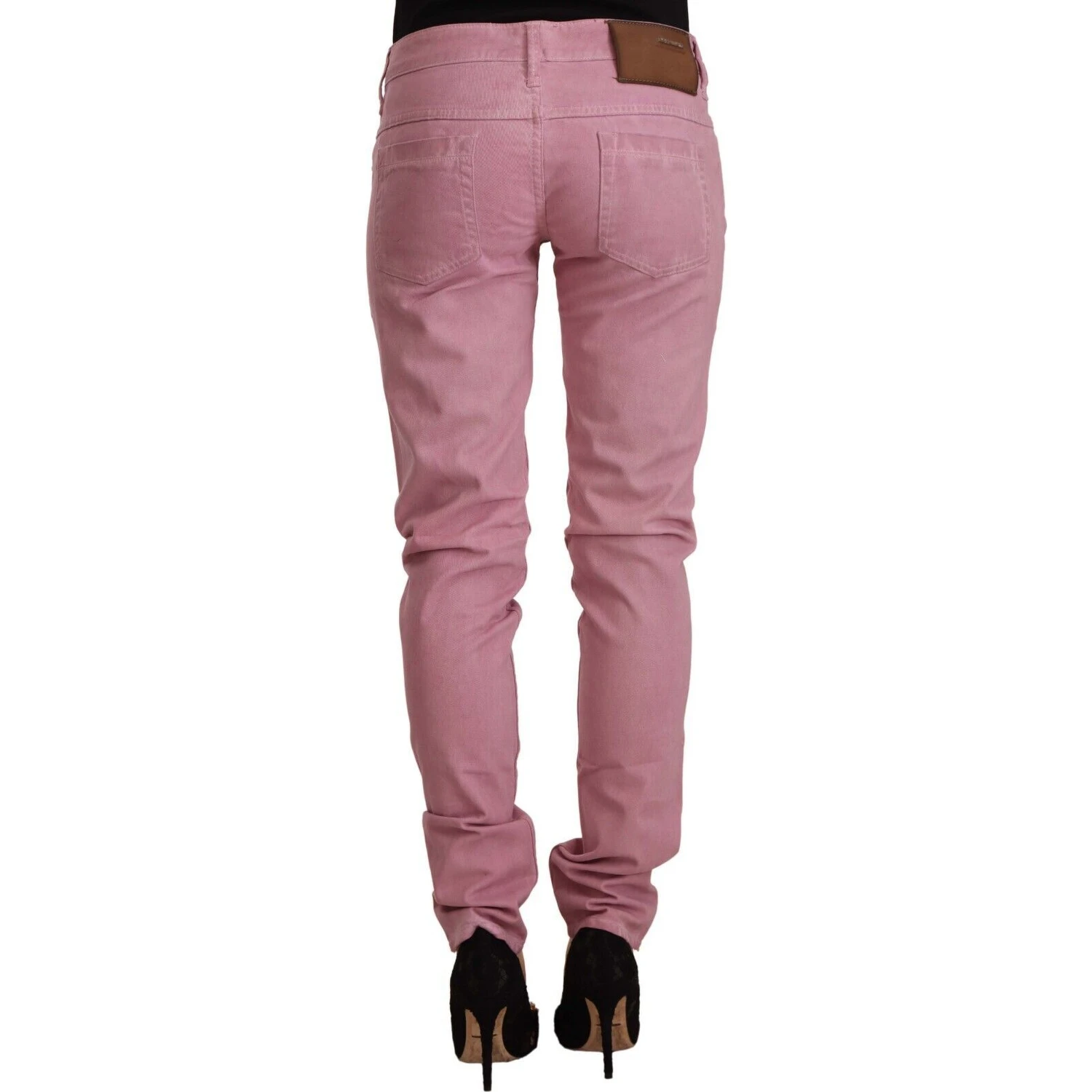 Pink Cotton Slim Fit Women Denim Skinny Jeans