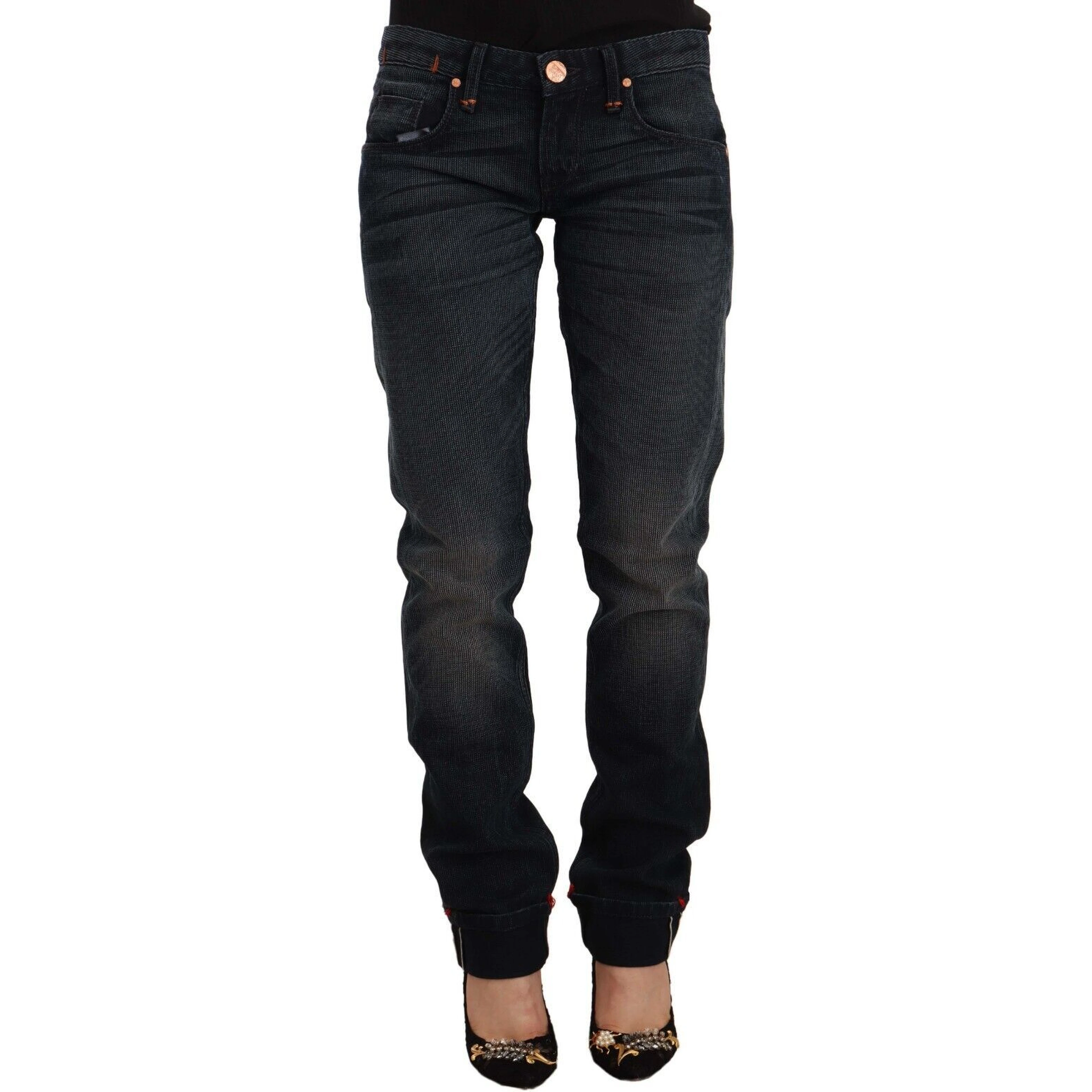 Black Washed Cotton Skinny Denim Low Waist Jeans