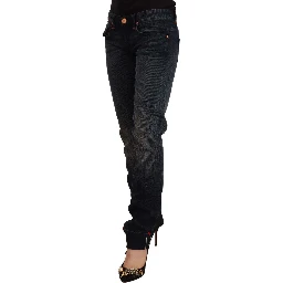 Black Washed Cotton Skinny Denim Low Waist Jeans