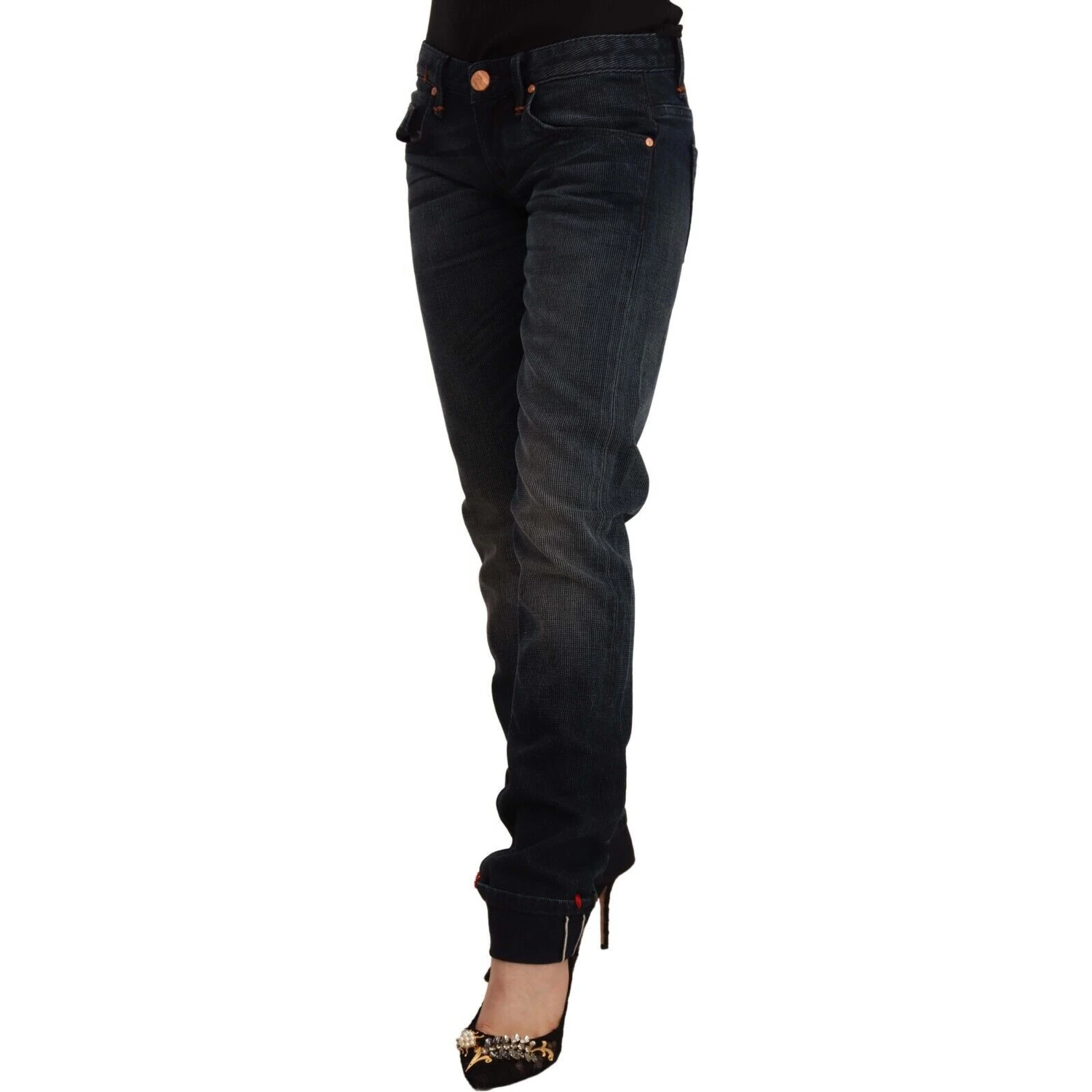 Black Washed Cotton Skinny Denim Low Waist Jeans