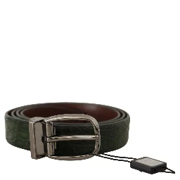 Green Exotic Leather Silver Buckle Belt