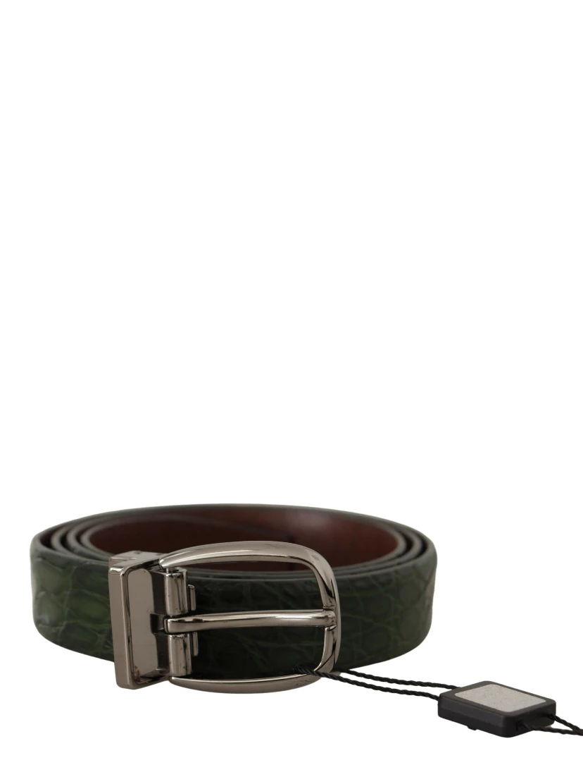 Green Exotic Leather Silver Buckle Belt