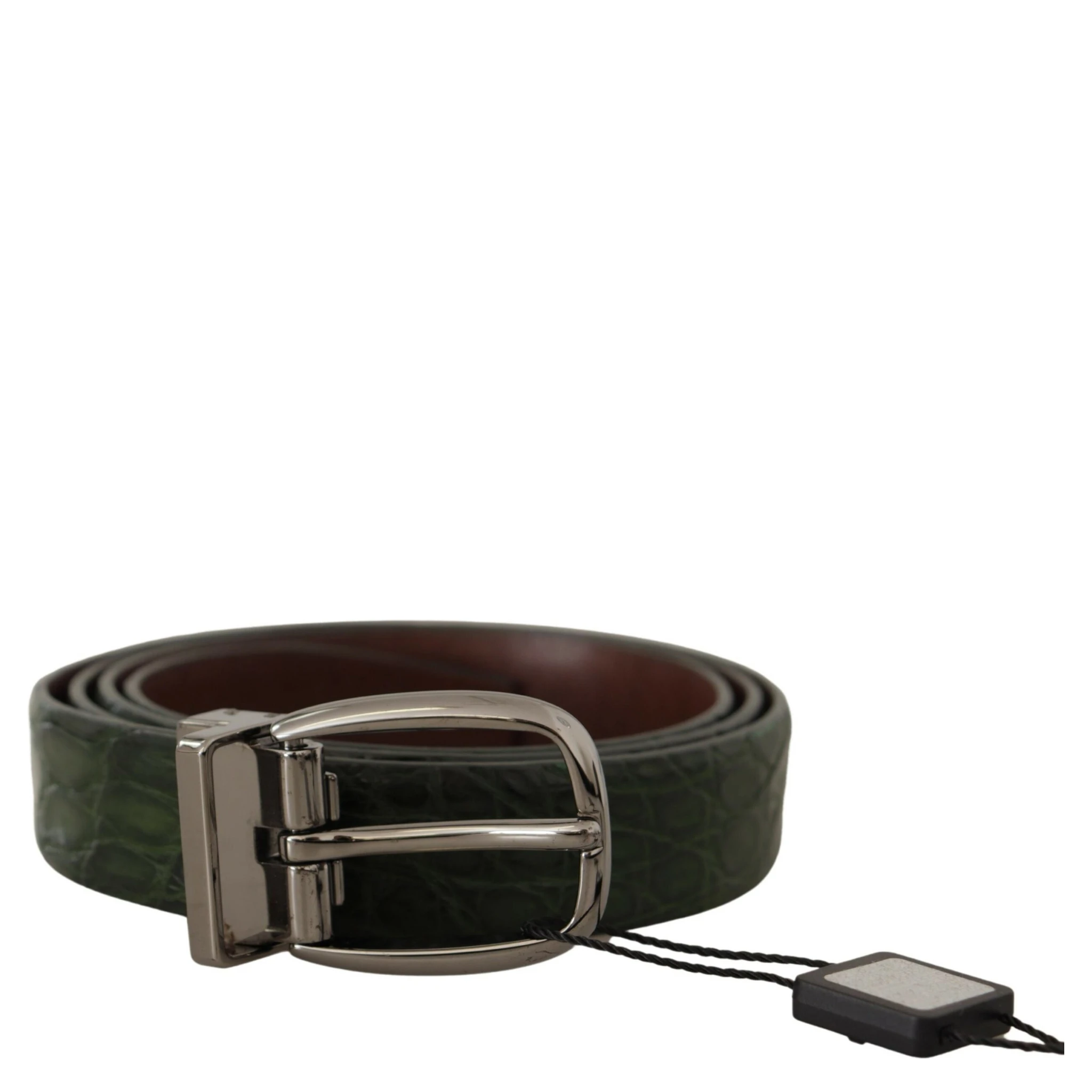 Green Exotic Leather Silver Buckle Belt
