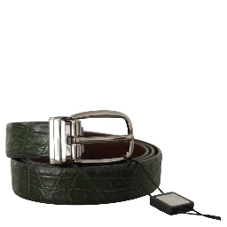 Green Exotic Leather Silver Buckle Belt