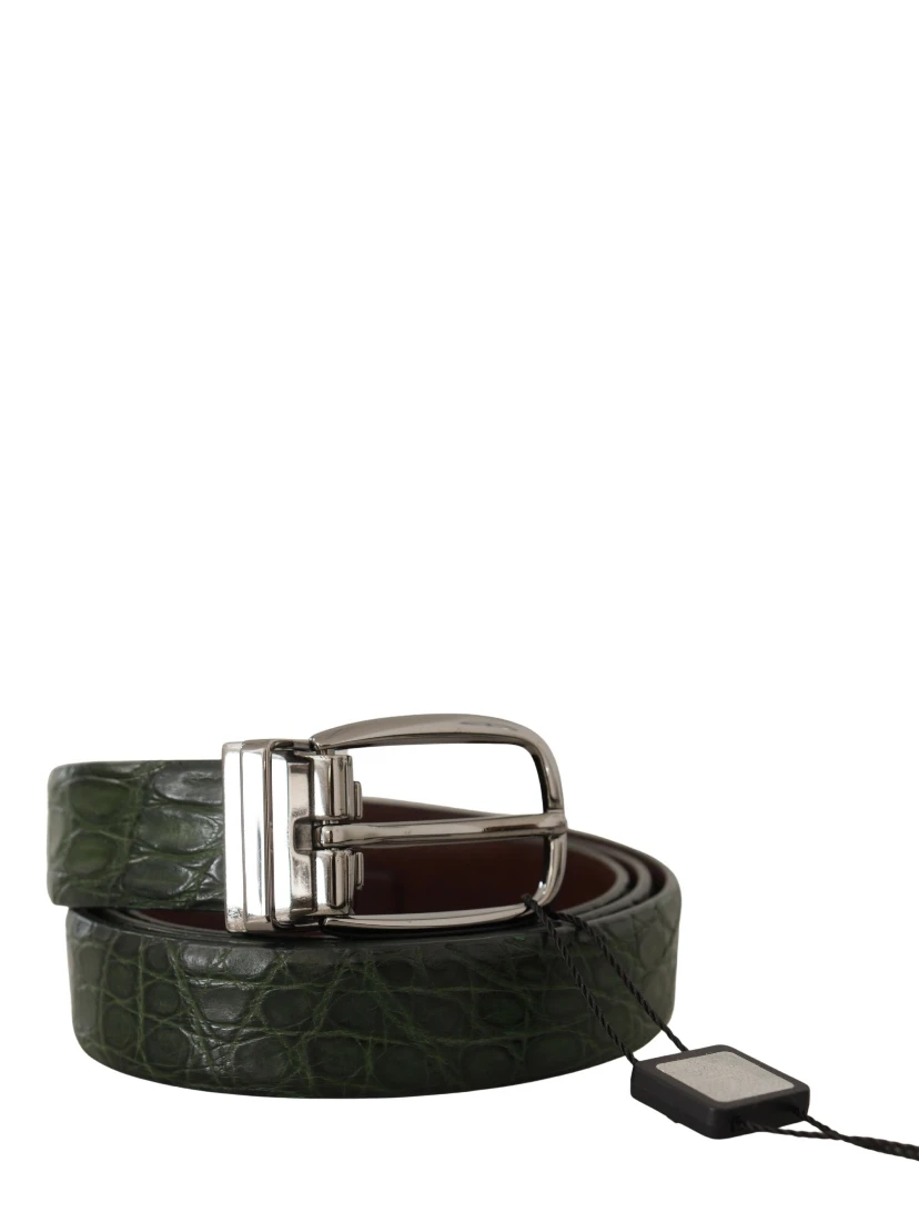 Green Exotic Leather Silver Buckle Belt