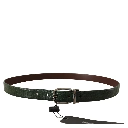 Green Exotic Leather Silver Buckle Belt