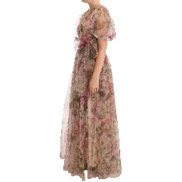 Multicolor Floral Print Long Maxi Gown Dress